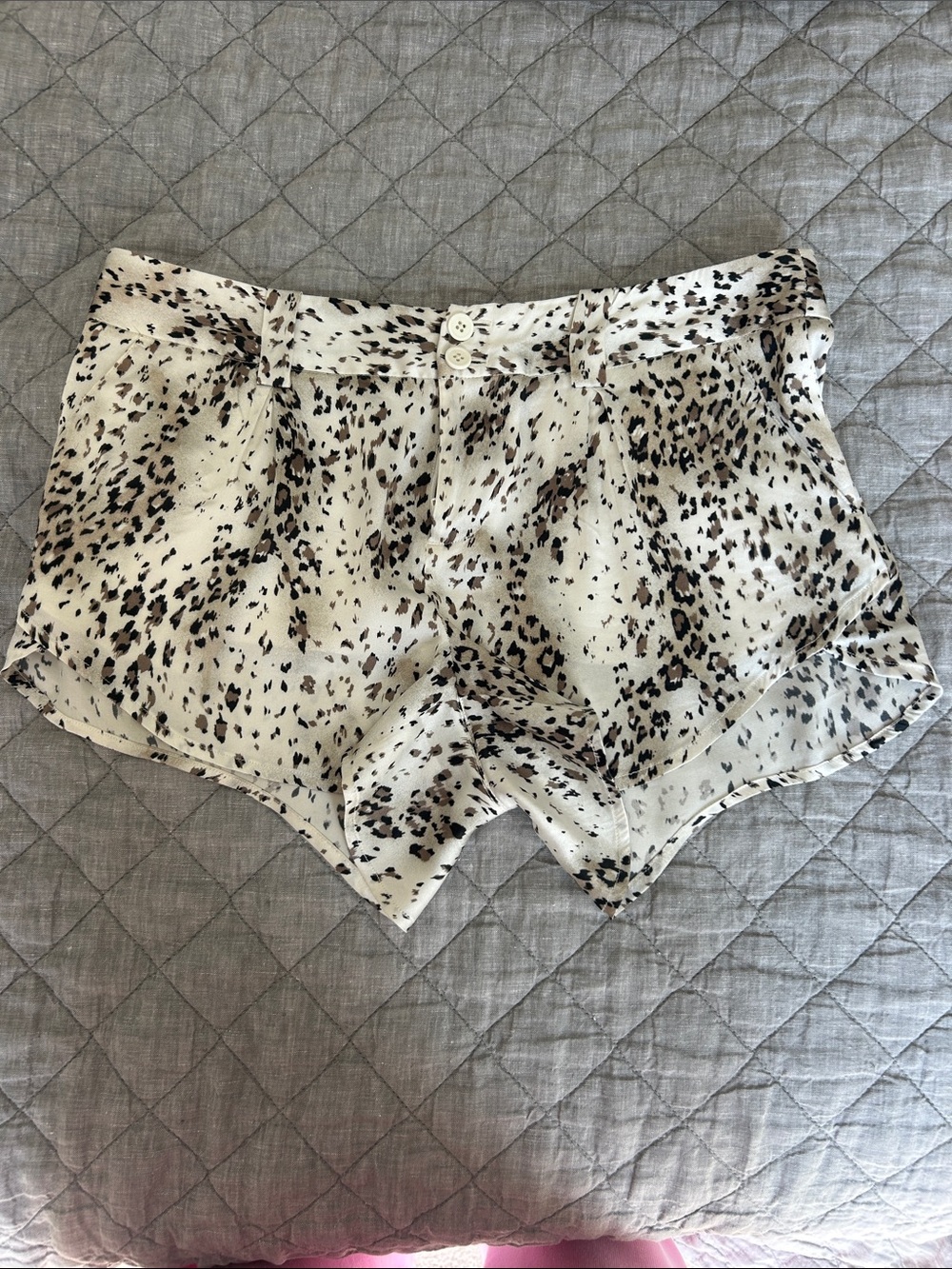 Alice + Olivia Cream Animal Print Satin Shorts